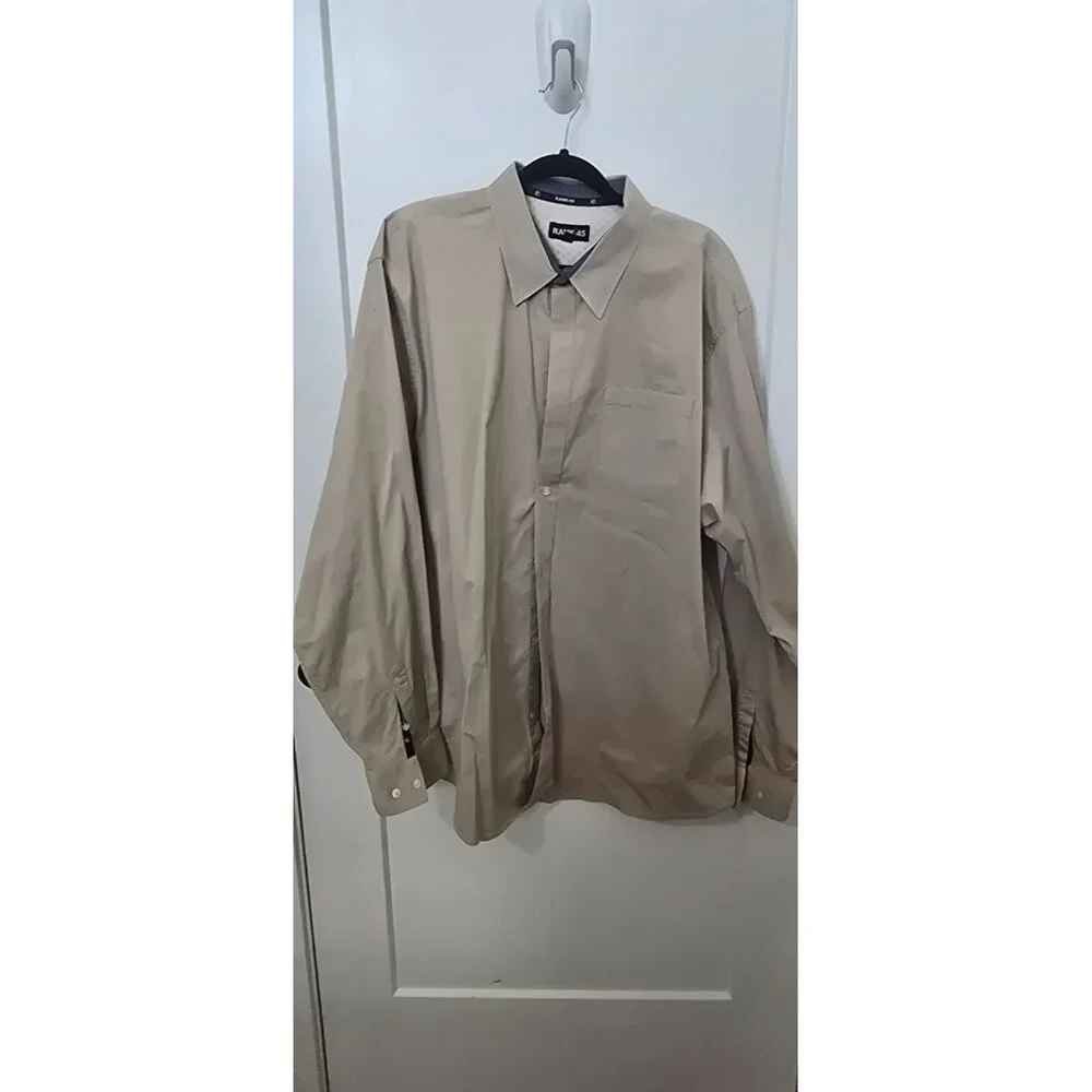Mens Rank-45 Beige Long-Sleeve Button-Up Shirt XXL Cotton Blend - Picture 1 of 3
